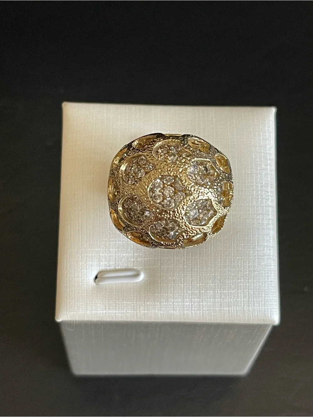 matte gold cage style rhinestone dome Ring.